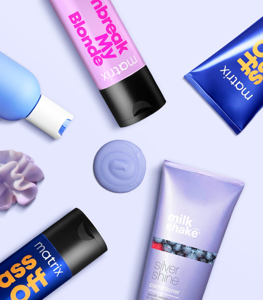 מוצרים לנטרול פייגמנט מטריקס- brass off, unbreak my blonde מילקשייק שמפו סגול